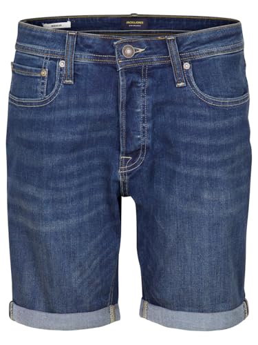 JACK & JONES JJIRICK - Pantalones cortos para hombre, corte regular, bermudas, bermudas, verano, elásticos, básicos, monocolor, negro, azul, S, M, L, XL, XXL, Azul Denim (Am 142), L