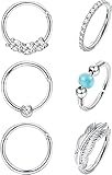 💐MATERIAL PENDIENTES ARO CARTÍLAGO💐--Nuestros piercings de aro hechos de acero inoxidable 316L de alta calidad, sin níquel, sin plomo, sin cadmio, seguros para pieles sensibles, con un pulido completo, el juego de piercings de oreja se mantendrá brillante durante mucho tiempo y cómodo de usar sin Bordes afilados, bisagra flexible, más fácil de poner o quitar. CZ, Leaf, Opal Varios aros de perforación de estilo nuevo te hacen más brillante y único en la multitud.