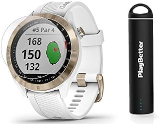 Garmin Approach S40 (White/Gold) Golf GPS Smartwatch Bundle | Includes PlayBetter Portable Charger