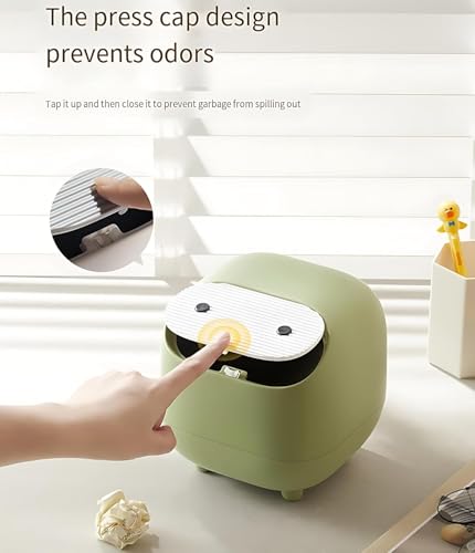Image of House of Quirk Mini Trash Can with Lid, Cute Ninja Desktop Dustbin, Small Plastic Garbage Can for Office Desk, Bathroom Vanity, Coffee Table & Home Use (Green)