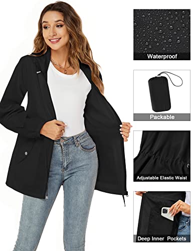 Avoogue Raincoat For Women Rain Jackets Waterproof Raincoat Packable Lightweight Hooded Rain Coats Outdoor Travel Windbreaker Black L #TOP2