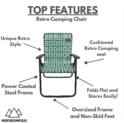 MOUNTAIN SUMMIT GEAR Retro Webbed Camping Chair - Lightweight, Foldable, Durable Steel Frame, 300lb Capacity, Vintage Stripes by Caddis Sports (1, Sage Green) - Image 3