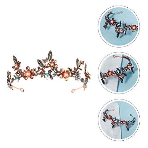 Lurrose Pérola Flor Coroa Tiaras Strass Cristal Diamante Tiara Faixa de Cabelo de Noiva Enfeite de C