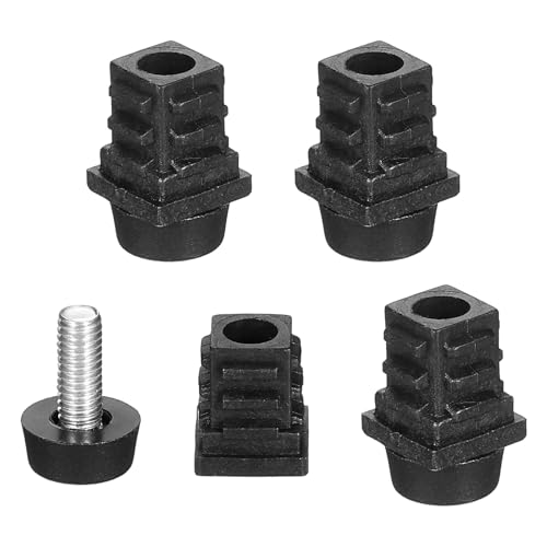 uxcell 4 Set Leveling Feet, M6x15x15mm Plastic Adjustable Furniture Leg Leveling Square Tube Insert Screw-in Glide Levelers for Table Chair Furniture, Black