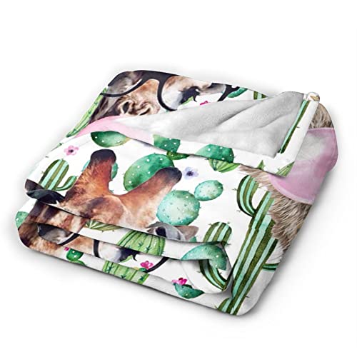 Llama Cactus Blankets Throw Plush Alpaca Tropical Plant Blanket For Adults Boys Girls Gift 60"X50" #TOP1