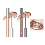 Tkekruh 2PC Rossetti liquidi, Rossetti Antiaderenti, Trucco con Ombretto Diamantato, Rossetti scintillanti, Colore a Lunga Durata, non stinge, impermeabile, Lipstick, Oro del tramonto, Sunset Gold, 1