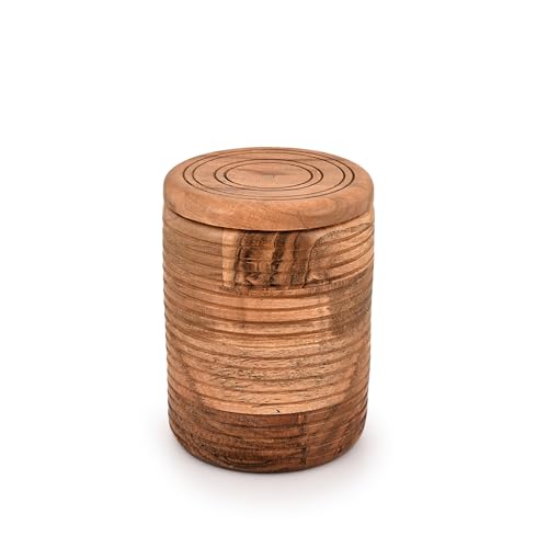 Kaizen Casa Food Jars & Canisters Acacia Wood round wooden storage jar with Lid for Sugar,Tea,Coffee,Snack,Spice,Herbs (4.5"X 4.5" X 6")