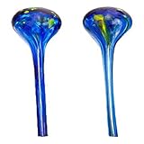 Master Craft Hand Blown Glass Watering Globes, Blue, Yellow and Green Pattern, Set of 2