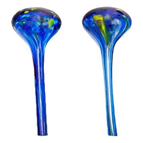 Master Craft Hand Blown Glass Watering Globes, Blue, Yellow and Green Pattern, Set of 2