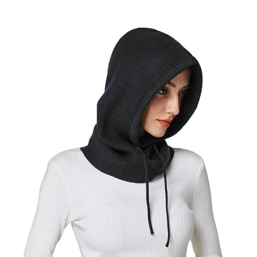 CHENGCKJ Wintermütze Damen, Balaclava Strickmütze mit Kordelzug, Winddichte Warme Beanie für Kaltes Wetter