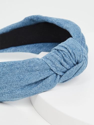 Solid Denim Knot Fabric Headband for Women
