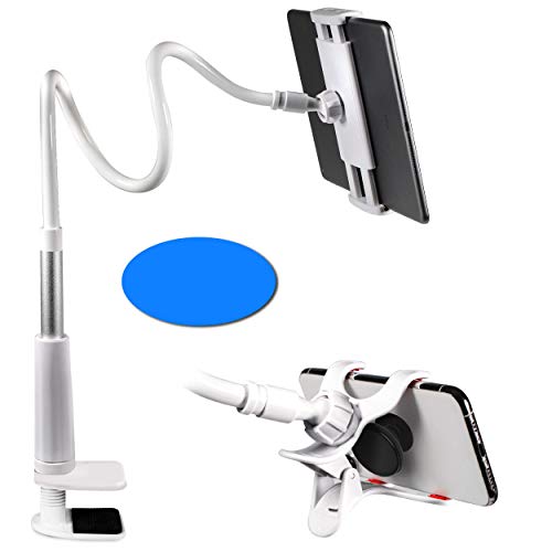 Gooseneck Flexible Mount for Tablets and Cell Phones. Two Interchangeable Device Cradles for Best Grip. Extra Long 45