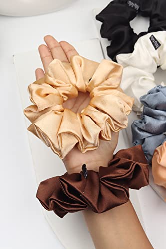 Image of Premium Satin Scrunchies for Women | Hair Bands, Ponytail Holders & Rubber Bands | Oversize, Fluffy, No-Damage Hair Ties | Girls Hair Accessories | Extra Large Size | Pack of 6