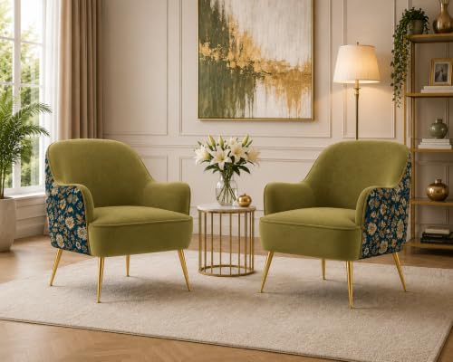 Image of Velvet Chair with Pillow for Home | Modern Accent Armchair in Soft Velvet Fabric with Golden Legs | Premium Accent Chair for Living Room Bedroom Restaurent | (Olive Brown, Big Zara)