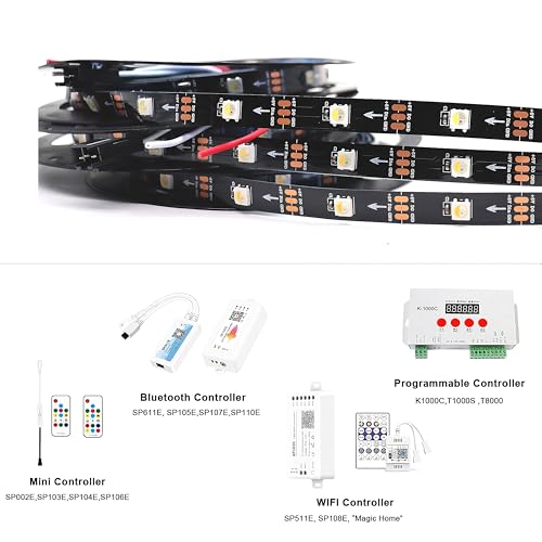 Image of DC5V SK6812 (Similar WS2812B) RGBW RGB+Warm White 30leds /Pixels /m LED Strip Light Individually Addressable 4Color in 1LED Non-Waterproof (16.4ft(5m) 150leds, IP30) (No Adapter or Controller)