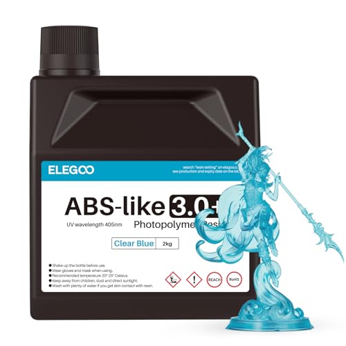 Image of ELEGOO ABS-Like Resin 3.0 Plus, 3D Printer Resin Clear Blue 2000G | Low Viscosity and High Precision, 405nm Rapid UV-Curing Photopolymer Resin, 3D Resin for LCD /DLP 3D Printing