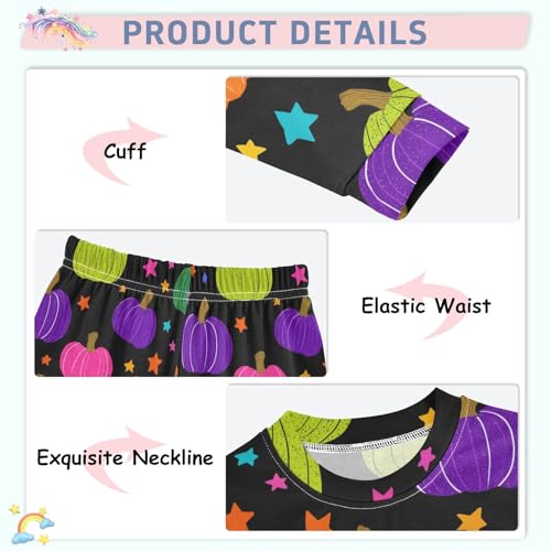 Fustylead Cute Neon Color Pumpkins and Stars Cotton Pajamas Set 2 Piece Long Sleeve Pjs Sleepwear4