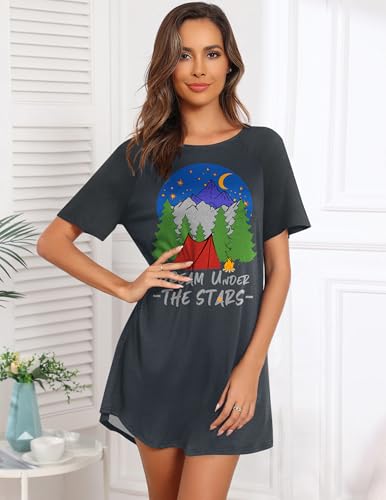 Image of Ekouaer Sleep Shirts for Women Short Sleeve Night Shirts for Sleeping Pullover Nightgown Soft Nightdress S-XXXL