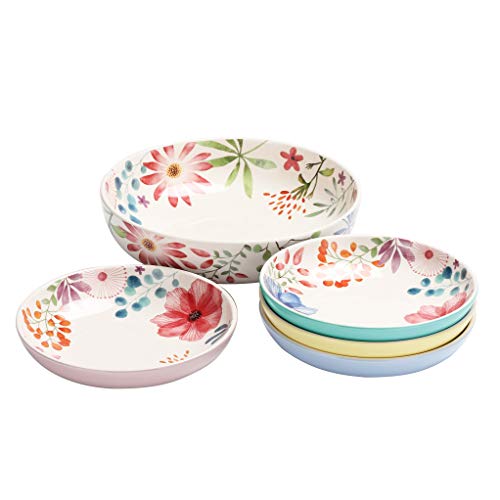 Bico Flower Carnival Ceramic Pasta Bowl Set of 51 unit 214oz 4 units 35oz for Pasta Salad Microwave Dishwasher Safe