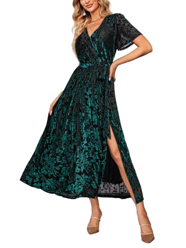 BerryGo Women's Floral Velvet Fall Ruffle Short Sleeve Maternity Prom