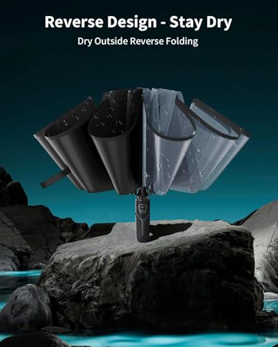 Image of ANYCHO Reverse Umbrella 3 Fold Durable 10 Bones Design, Compact Umbrella for Men & Women, Windproof Umbrellas for Rain, Perfect for Travel and Everyday Use