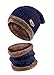 JOYEBUY 2 PCS Kids Boys Girls Hat and Scarf Set Warm Snow Knit Beanie Slouchy Skull Cap and Circle Scarf (Navy Blue)