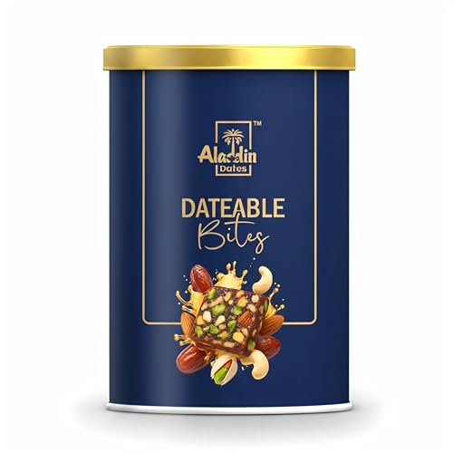 Image of Aladdin Dates Dateable Bites 200g | Dates Barfi & Dry Fruit Bites | Made with Pure Ghee, Dates, Honey, Almonds, Cashews & Pista | No Added Sugar | Gluten Free Healthy Indian Sweet