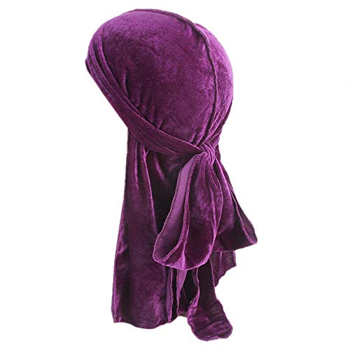 Unisex Velvet Deluxe Durag for 360 Waves Headwraps Extra Long-Tail Straps Du-RAG (Purple 1pc)