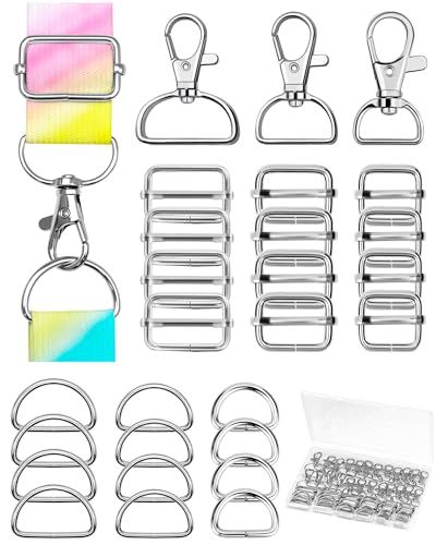 FIVEIZERO 90Pcs Swivel Snap Hooks Kit, D Rings for Purse and Slide Buckles, Swivel Hook, Purse Hardware for Bag Making, Swivel Clasp, Lanyard Clips, Keychain Clasps for Keychain Crafts (Mix)