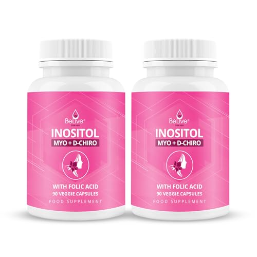 Myo-Inositol & D-Chiro Inositol Capsules with Folic Acid for PCOS | Prenatal Fertility Supplements for Women | Vitamin B8 | Improves Hormonal Balance & Supports Ovarian Function | 40 to 1 (2 Pack)