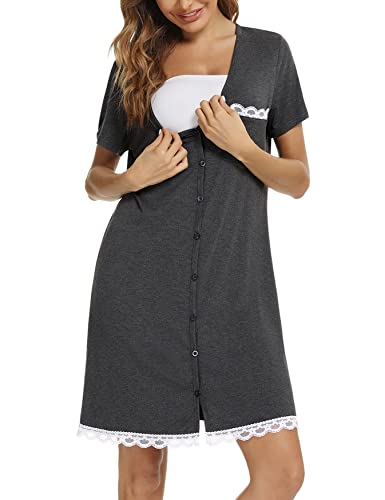 Uniexcosm-Maternity-Nursing-Nightdress-Womens-Short-Sleeve-Nightwear-Soft-Button-Down-Nightgown-Stripe-Sleepwear-Maternity-Pyjamas-Nightshirt