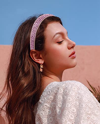 Wecoe Pink Headband Rhinestone Headbands For Girls Women Fashion Headbands Bling Sparkly Diamond Headbands Homecoming Hair Accessories For Women Girls Gifts(Pink) #TOP4