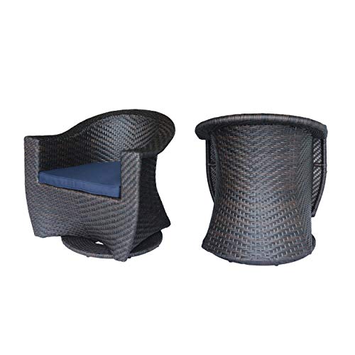 Great Deal Furniture Florence Patio Swivel Chairs, Wicker With Outdoor Cushions, Multi-Brown And Navy Blue (Set Of 2) #TOP19
