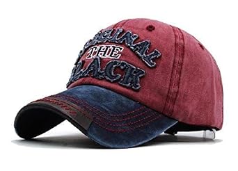 FASHOLIC Baseball Denim Adjustable Cap, Blue Maroon