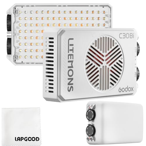 Godox Bi-Color Camera Light, Portable LED Video Light Panel, Chip-Grade Packaged LED Lamp Beads, Vivid Brightness, CRI 94+/TLCI96+/2800K~6500K/3400mAh Battery/1/4 Screw Hole Design(C30Bi)