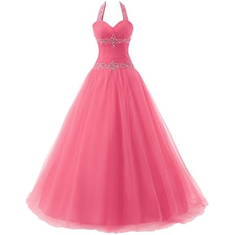 Jaeden Ballkleider Lang Abendkleider Damen Quinceanera Kleid Festkleider Tüll Neckholder Rosa EUR54 Cover