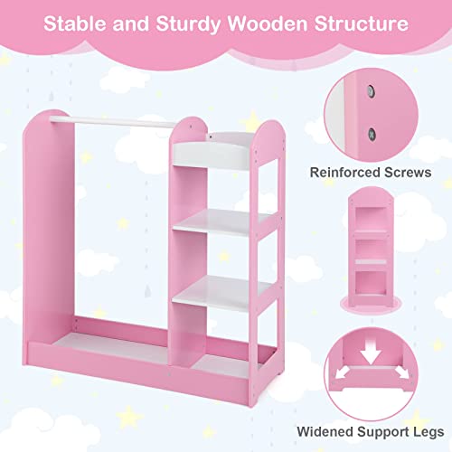 Tuochufun Kids Dress Up Storage With Mirror, Clothes Rack, 3-Tier Shelves, Bottom Tray, Pretend Play Costume Dresser Organizer Center, Open Hanging Armoire Closet For Little Girls (Pink) #TOP1