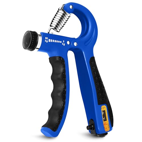 Hand Grip Strength Trainer with Adjustable Resistance 10-130lbs (4.5-59kg), Forearm Hand Grip Strength Exerciser for Muscle Building, Injury Recovery, and Therapy Stress Relief, Blue