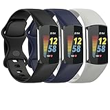 3 Pack Bands Compatible with Fitbit Charge 5 Bands for Women Men Small Large, Replacement Wristbands...