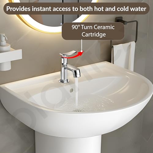 Image of Plantex Pillar Cock Water Tap /Pure Brass Pillar Cock for Wash Basin with Teflon Tape /Single Lever Tabletop Basin Tap - (Star, Chrome)