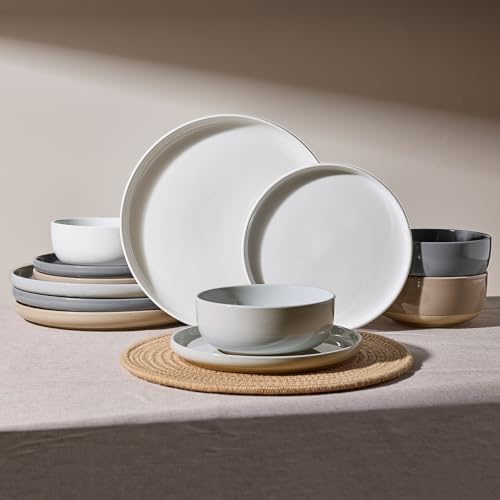 Image of Famiware Milkyway Plates and Bowls Set, 12 Pieces Dinnerware Sets, Dishes Set for 4, Multi-color