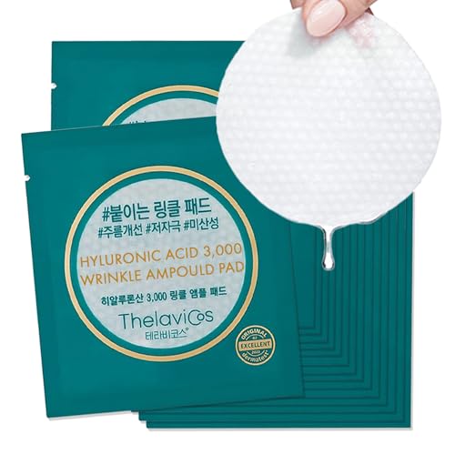 THELAVICOS Hyaluronic Acid 3000 Wrinkle Ampoule Toner Pads Travel Packs with 8 Types of Hyaluronic Acids and Adenosine for Clearer Skin, Pore Tightening, Anti-Wrinkle - Pad Tweezer Included - 15ct