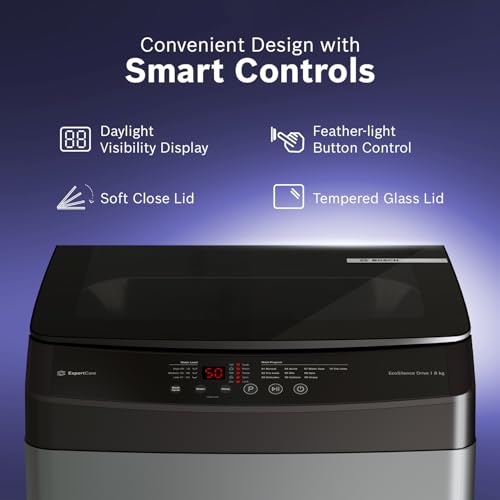 Image of Bosch 8 kg 5 Star Fully Automatic Top Loading Washing Machine (WOE80AH0IN, PowerWave Wash & in-built Dual Lint Filter, Stainless Steel VarioDrum with 5 fin Pulsator, Water Save, Eco Wash, Dark Grey)