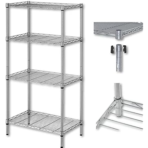 TheWhiteWater - 4 & 5 Tier Metal Storage Shelves Rack Storage Shelf Kitchen Office Garage Shelving Standing Units Adjustable Heavy Duty - Rubber Feet - Holds 50 kg Weight (4 Tier - Metal Shelf) Cover