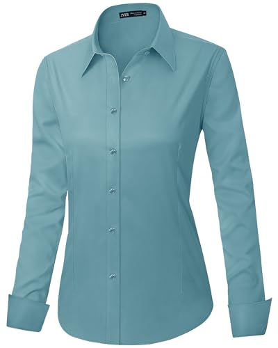 Image of J.VER Womens Dress Shirts Long Sleeve Button Down Shirt Wrinkle-Free Business Casual Blouse Office Work Tops