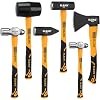 ELEAD 6-Piece Mallet Hammer Set, Fiberglass Handle Forge Steel Head, 32oz Rubber Mallet & Ball Peen Hammers, 16oz Ball Peen Hammer, 3LB Sledge & Cross Peen Hammers, 600g Wood Split Axe
