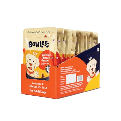 Image of Bowlers Adult Wet Dog Food | Chicken Platter in Gravy |80 GMS (Pack of 12)| Gluten Free | Supports Hydration | Smooth Digestion & Healthy Coat