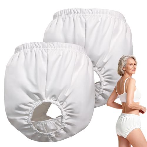 Florith 2 Pack Washable Reusable Adult Rubber Pants - Waterproof Incontinence Diaper Covers Leak-Proof Protective Underwear, Soft Noiseless Cloth-Like Plastic...