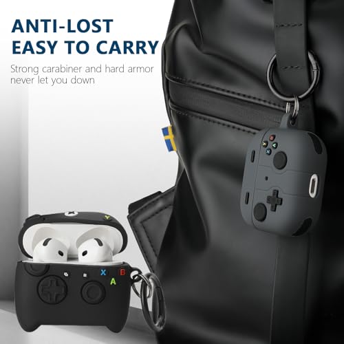 Image of [2Pack] Gedicht for Apple Airpods 4th Generation Case Cover(2024), Cute Cartoon Game Consoles Controller Soft Silicone Protective Cases for Airpods 4 Case with Keychain for Women Men,Black A+Black B