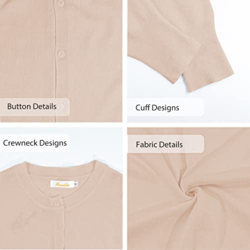 Women's Crew Neck Button Down Long Sleeve Cardigan Sweater Camel #TOP3